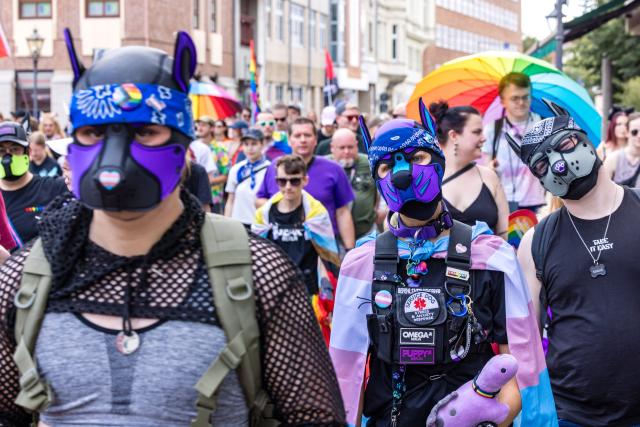 11 July 2026, Brandenburg, Cottbus: People take part in a demonstration marking the 18th Christopher Street Day (CSD) in Cottbus and Lower Lusatia. Photo: Frank Hammerschmidt/dpa