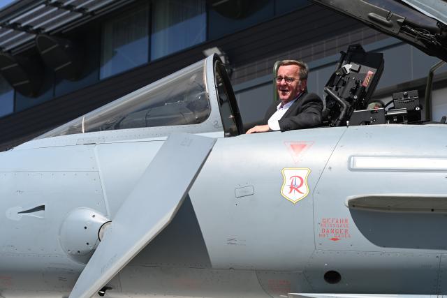 13 July 2026, Lower Saxony, Wittmund: Boris Pistorius, Germany's Minister of Defence, sits in the cockpit of an Airbus Defence and Space Eurofighter Typhoon during a visit to Tactical Air Force Wing 71 "Richthofen" at Wittmund Air Base in Wittmund. Photo: Lars Penning/dpa