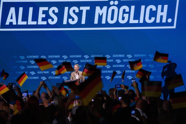 18 July 2026, Saxony-Anhalt, Magdeburg: Alice Weidel, federal co-chair of the AfD, addresses supporters at the launch of the AfD Saxony-Anhalt election campaign in Magdeburg, Germany. The state election in Saxony-Anhalt will be held on 6 September 2026. Photo: Klaus-Dietmar Gabbert/dpa