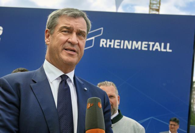 22 July 2026, Bavaria, Aschau A. Inn: Minister President of Bavaria Markus Soeder speaks at the groundbreaking ceremony for a Rheinmetall AG powder plant. Photo: Uwe Lein/dpa