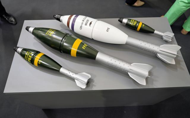 22 July 2026, Bavaria, Aschau A. Inn: Military exhibits manufactured by Rheinmetall AG are on display to mark the laying of the cornerstone for the company's powder plant. Photo: Uwe Lein/dpa