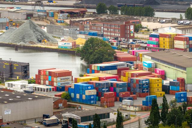 22 July 2026, Bremen: An aerial view shows the Port of Bremen. The union and employers are negotiating the dockworkers' wages. Photo: Sina Schuldt/dpa