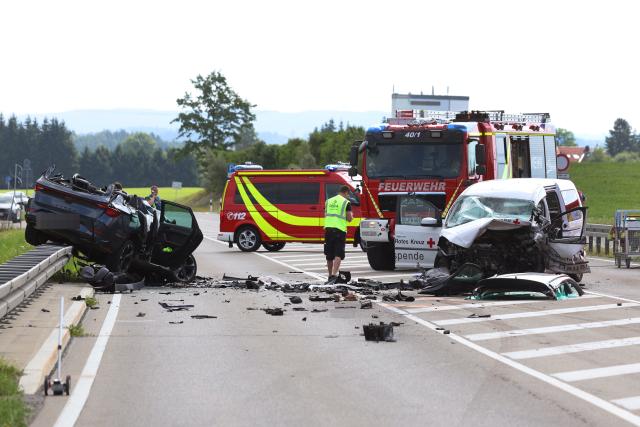 23 July 2026, Bavaria, Marktoberdorf: An expert is standing at the scene of an accident on Federal Highway 12 (B12). Two people were killed in the traffic accident. Photo: Karl-Josef Hildenbrand/dpa
