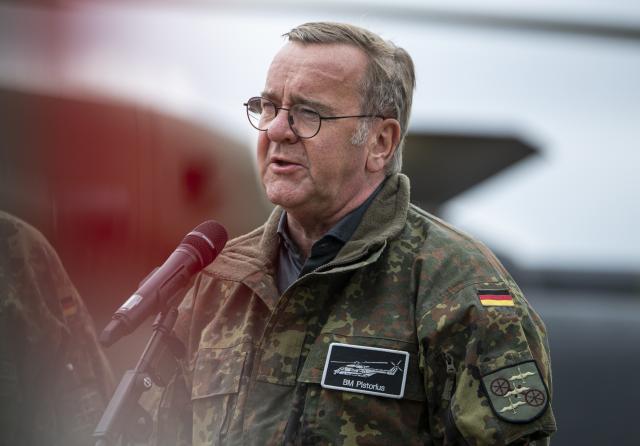 23 July 2026, Baden-Wuerttemberg, Hardheim: German Minister of Defense Boris Pistorius speaks at the press conference during his visit to Transport Helicopter Regiment 30. Photo: Hannes P. Albert/dpa