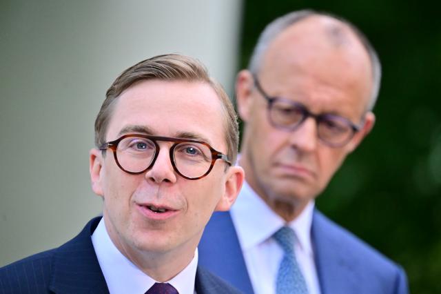 24 July 2026, Berlin: Philipp Amthor (L) former Parliamentary State Secretary at the Ministry of Digital Affairs, speaks during a press conference at the Chancellery in Berlin, with German Chancellor Friedrich Merz to discuss personnel changes in the government and the CDU. Photo: Sebastian Gollnow/dpa