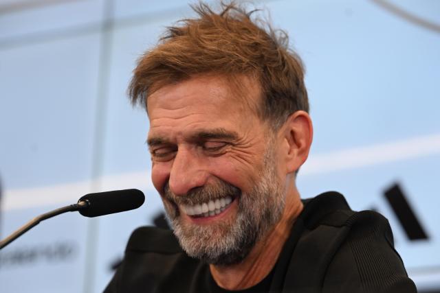 24 July 2026, Hesse, Frankfurt/Main: Juergen Klopp reacts during a press conference to introduce the new national team head coach. Photo: Jennifer Brückner/dpa