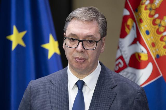 FILED - 10 December 2024, Saxony, Freiberg: FILE PHOTO - Serbian President Aleksandar Vucic speaks during a press conference in the City and Mining Museum. Photo: Sebastian Kahnert/dpa