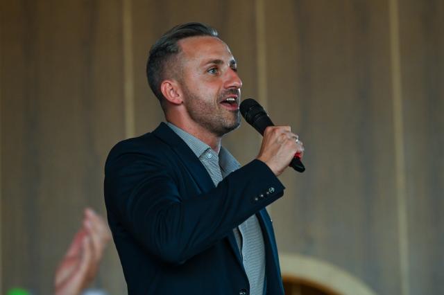 24 July 2026, Saxony-Anhalt, Wernigerode: Ulrich Siegmund, the Alternative for Germany (AfD) top candidate for the state election in Saxony-Anhalt, addresses the participants during an AfD town hall meeting in Harsleben. Photo: Heiko Rebsch/dpa