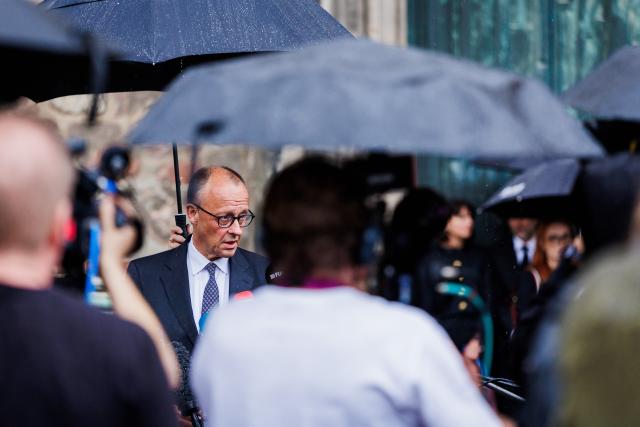 26 July 2026, Berlin: German Chancellor Friedrich Merz issues a statement to the press, at the scene where a vehicle had driven into a crowd of people on the sidelines of Christopher Street Day in Berlin. Photo: Christoph Soeder/dpa