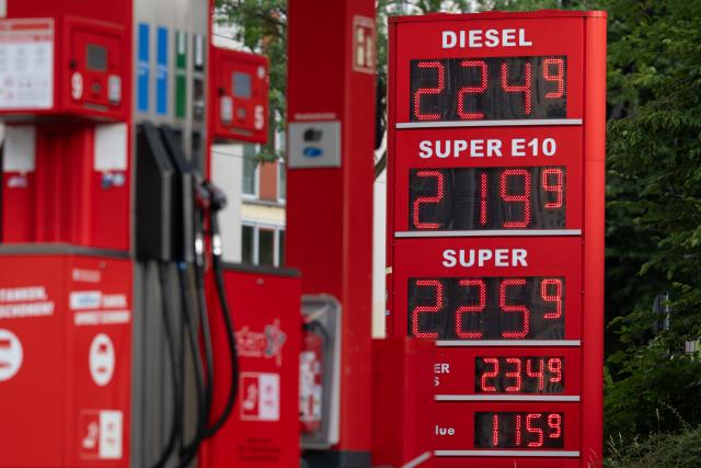 FILED - 23 July 2026, Saxony, Dresden: FILE PHOTO - Fuel prices are displayed on a sign at a gas station. Photo: Sebastian Kahnert/dpa