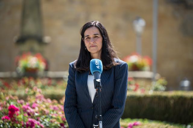 28 July 2026, Bavaria, Bad Staffelstein: Hungary's Deputy Prime Minister and Minister of Foreign Affairs Anita Orban delivers a statement to the press on the second and final day of the CSU parliamentary group's summer retreat, at Banz Abbey. Photo: Daniel Vogl/dpa