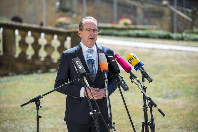 28 July 2026, Bavaria, Bad Staffelstein: German Minister of the Interior Alexander Dobrindt issues a statement to the press on the sidelines of the CSU's summer retreat at Kloster Banz regarding a deportation flight and the attack on the Christopher Street Day (CSD) in Berlin. Photo: Daniel Vogl/dpa
