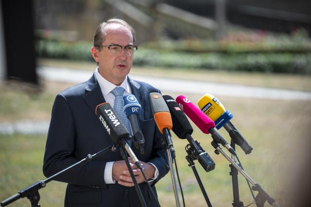 28 July 2026, Bavaria, Bad Staffelstein: German Minister of the Interior Alexander Dobrindt issues a statement to the press on the sidelines of the CSU's summer retreat at Kloster Banz regarding a deportation flight and the attack on the Christopher Street Day (CSD) in Berlin. Photo: Daniel Vogl/dpa