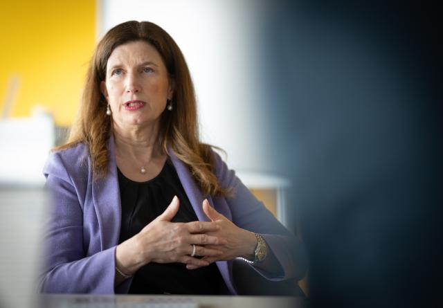 FILED - 13 May 2026, Hess, Frankfurt/Main: FILE PHOTO - CEO of Commerzbank AG Bettina Orlopp SPEAKS during an interview with the German Press Agency (dpa) on the 47th floor of the Commerzbank building in Frankfurt. Photo: Boris Roessler/dpa