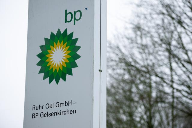 FILED - 06 February 2025, North Rhine-Westphalia, Gelsenkirchen: FILE PHOTO - The BP logo can be seen on a sign. Photo: Fabian Strauch/dpa