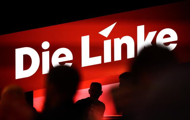 FILED - 10 May 2025, Saxony, Chemnitz: File Photo - Delegates sit under the logo of the Die Linke party at the federal party conference in Chemnitz. Photo: Hendrik Schmidt/dpa