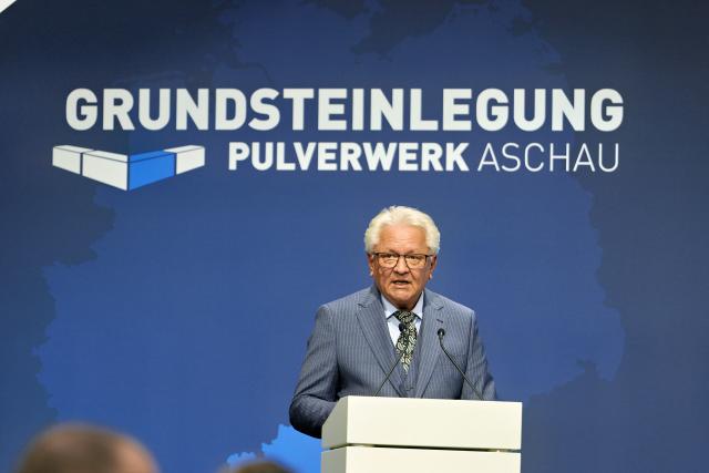 FILED - 22 July 2026, Bavaria, Aschau A. Inn: FILE PHOTO - Armin Papperger, CEO of Rheinmetall AG, speaks at the groundbreaking ceremony for a Rheinmetall AG powder plant. Photo: Uwe Lein/dpa