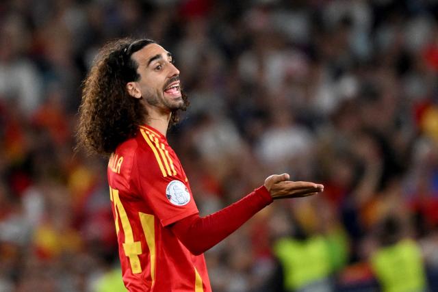 FILED - 05 June 2025, Baden-Wuerttemberg, Stuttgart: FILE PHOTO - Spain's Marc Cucurella reacts during the UEFA Nations League semi-final soccer match between Spain and France at Stuttgart Arena. Photo: Marijan Murat/dpa