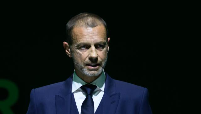 FILED - 24 January 2025, Leipzig: FILE PHOTO - Aleksander Ceferin, President of UEFA, speaks on stage during the 125th anniversary of the German Football Association at the Leipzig Zoo Congress Hall. Photo: Hendrik Schmidt/dpa