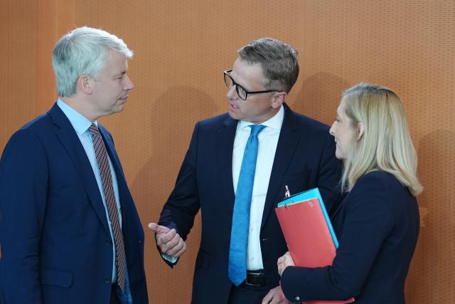 12 August 2026, Berlin: Carsten Linnemann, Germany's Minister of Health; Steffen Bilger, Germany's Minister of Transport; and Nina Warken (CDU), Head of the Federal Chancellery and Minister for Special Tasks, attend a Cabinet meeting at the Federal Chancellery. Photo: Kay Nietfeld/dpa