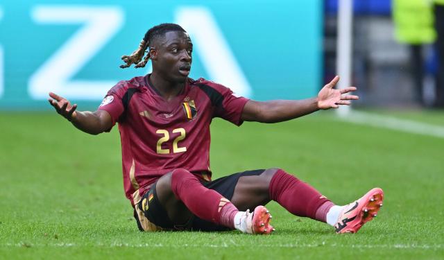 FILED - 01 July 2024, North Rhine-Westphalia, Duesseldorf: FILE PHOTO - Belgium's Jeremy Doku sits on the pitch during the UEFA Euro 2024 round of 16 football match between France and Belgium at the Duesseldorf Arena. Photo: Marius Becker/dpa