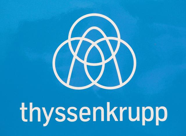 FILED - 22 December 2022, North Rhine-Westphalia, Duisburg: FILE PHOTO - A view of the logo of the Engineering company Thyssenkrupp. Photo: Roland Weihrauch/dpa