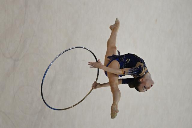 14 August 2026, Hesse, Frankfurt/M.: German gymnast Darja Varfolomeev competes in the women's individual all-around final at the Rhythmic Gymnastics World Championships. Photo: Marijan Murat/dpa