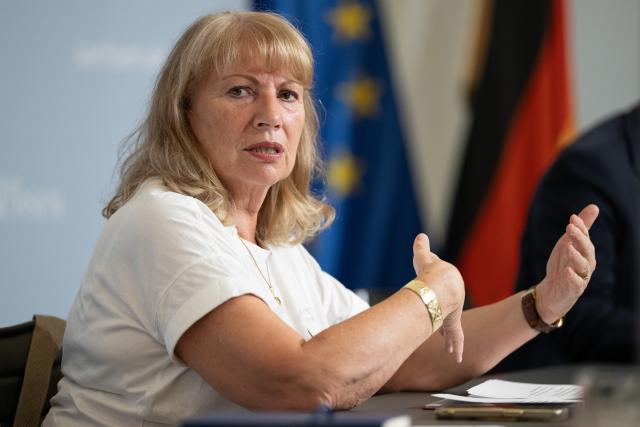 FILED - 23 June 2026, Saxony, Dresden: FILE PHOTO - Petra Koepping, Saxony's Minister of Social Affairs, speaks at during press conference following a meeting of the Saxony state government's cabinet. Photo: Sebastian Kahnert/dpa