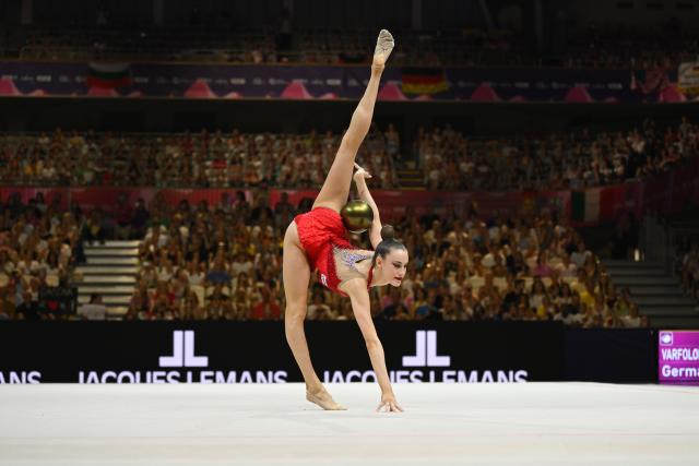 16 August 2026, Hesse, Frankfurt_Main: Germany's Darja Varfolomeev performs her routine during women's final of the World's Gymnastics Championships in Frankfurt am Main. Photo: Marijan Murat/dpa