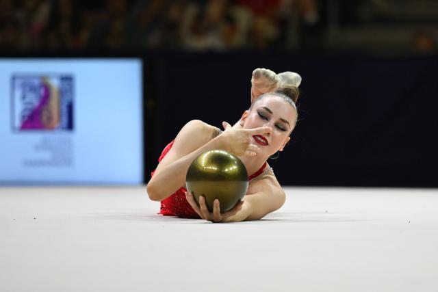 16 August 2026, Hesse, Frankfurt_Main: Germany's Darja Varfolomeev performs her routine during women's final of the World's Gymnastics Championships in Frankfurt am Main. Photo: Marijan Murat/dpa