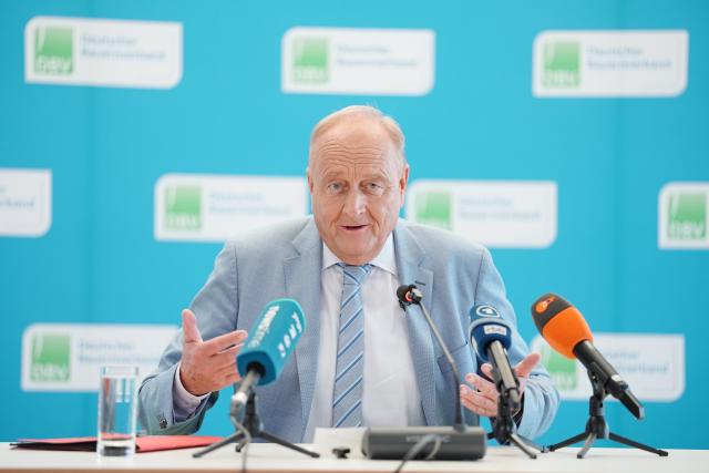 18 August 2026, Berlin: Joachim Rukwied, president of the German Farmers' Association, holds a press conference on the 2026 harvest report. Photo: Kay Nietfeld/dpa