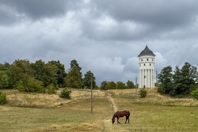 18 August 2026, Saxony, Leipzig: Dark clouds are rolling across the sky above the Wachberg Tower on the outskirts of town. According to the German Weather Service, it will remain cool and rainy in Saxony over the next few days. Photo: Jan Woitas/dpa