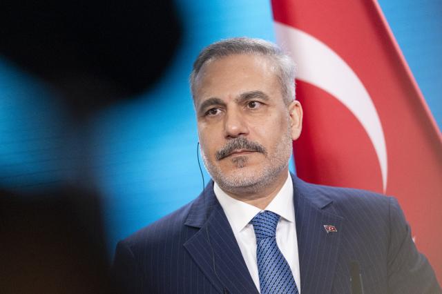 FILED - 18 May 2026, Berlin: FILE PHOTO - Turkish Foreign Minister Hakan Fidan attends a joint press conference with German Foreign Minister Johann Wadephul, at the Federal Foreign Office in Berlin. Photo: Christophe Gateau/dpa