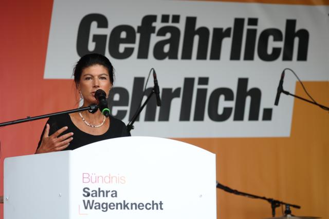19 August 2026, Saxony-Anhalt, Dessau-Roßlau: Sahra Wagenknecht, founder of the Sahra Wagenknecht Alliance (BSW) visits Aschersleben as part of the BSW's state election campaign tour. Photo: Jan Woitas/dpa