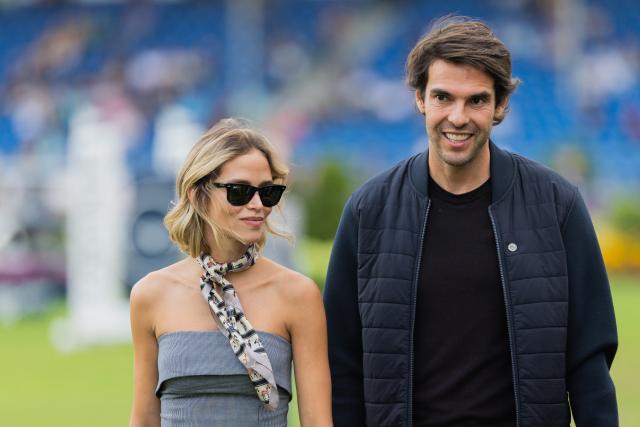 21 August 2026, North Rhine-Westphalia, Aachen: Former Brazilian soccer player Kaka and his girlfriend Carol Dias attend the second round of the Nations Cup, at the Equestrian World Championships Show Jumping event in Aachen. Photo: Rolf Vennenbernd/dpa