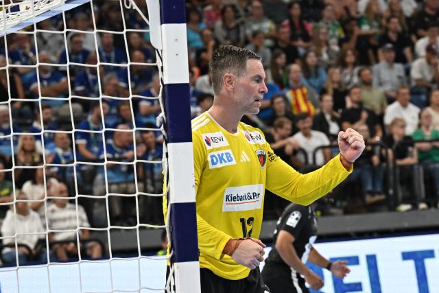 22 August 2026, Bavaria, Munich: Fuechse Berlin goalkeeper Andreas Palicka celebrates during the DHB Super Cup final handball match between SC Magdeburg and Fuechse Berlin, at the SAP Garden. Photo: Angelika Warmuth/dpa