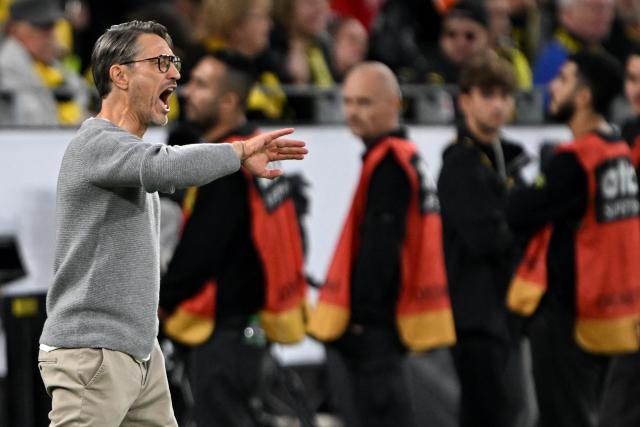22 August 2026, Dortmund: Borussia Dortmund coach Niko Kovac reacts during the German Franz Beckenbauer Supercup soccer match between Borussia Dortmund and FC Bayern Munich at the Signal Iduna Park. Photo: Federico Gambarini/dpa - IMPORTANT NOTICE: Bundesliga and DFB regulations prohibit any use of photographs as image sequences and/or quasi-video.