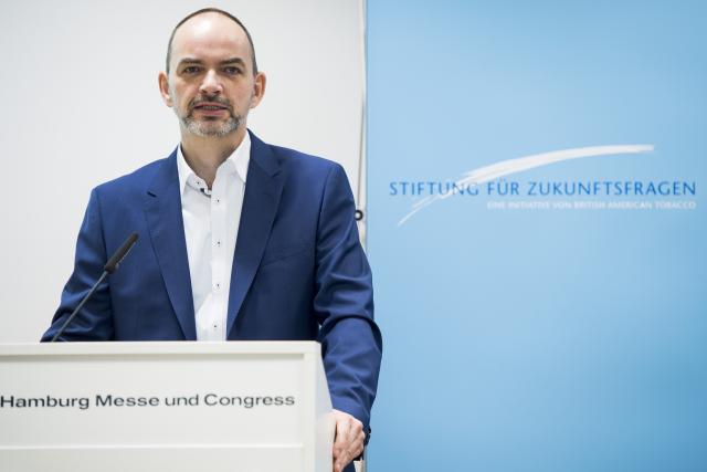 FILED - 07 February 2018, Hamburg: File Photo - Prof. Ulrich Reinhardt, the research director of British American Tobacco's Foundation for Future Studies in Germany, speaks at a press conference. Photo: Malte Christians/dpa