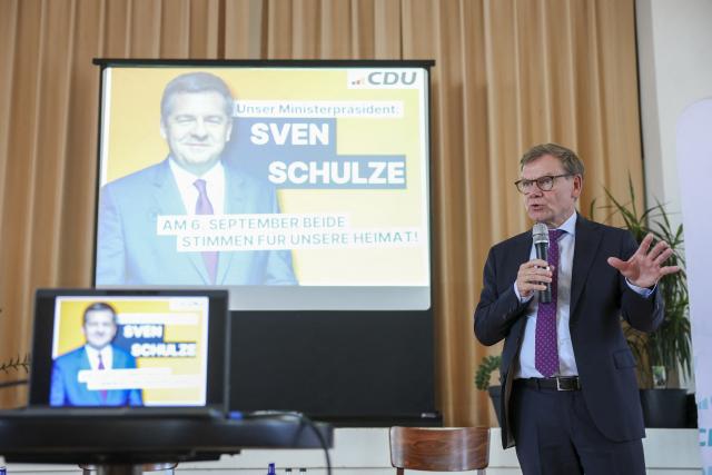 26 August 2026, Saxony-Anhalt, Dessau-Rosslau: German Minister of Foreign Affairs Johann Wadephul speaks at the public forum "Foreign Policy from a Single Source" in Dessau-Rosslau. Photo: Jan Woitas/dpa