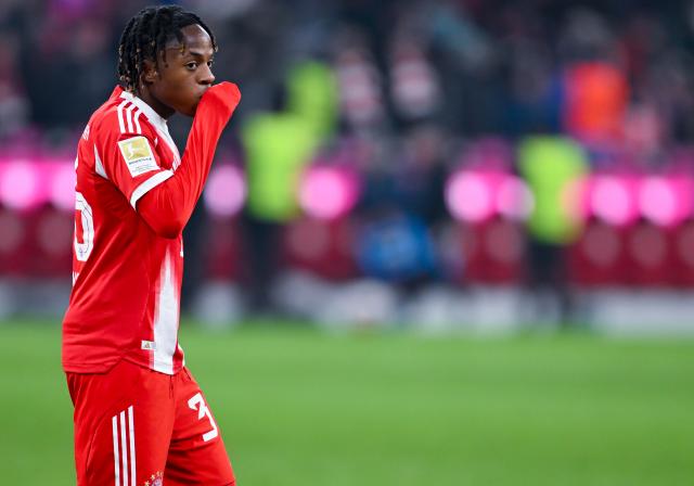 FILED - 22 November 2025, Bayern, Munich: File photo - Bayern Munich's Wisdom Mike stands on the field after the German Bundesliga soccer match between Bayern Munich and SC Freiburg, at the Allianz Arena. Mike has completed a permanent transfer to Belgian club Club Brugge. Photo: Sven Hoppe/dpa