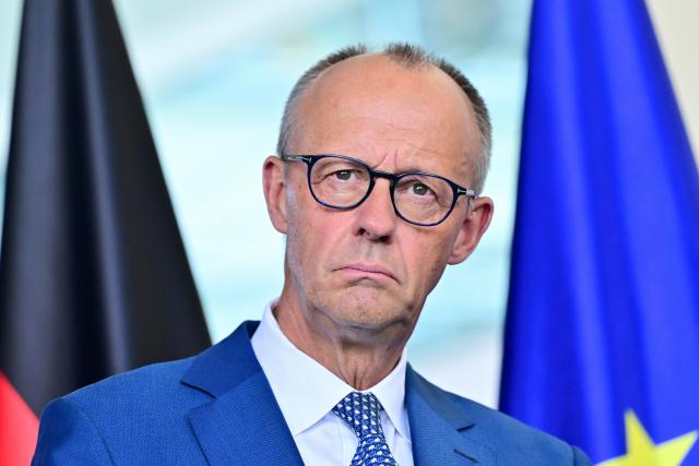 27 August 2026, Berlin: German Chancellor Friedrich Merz takes part in a press conference as part of a small EU summit on budget planning, at the Chancellery in Berlin. Merz is hosting the leaders of member states that aim to significantly reduce the European Commission's proposed budget for 2028-2034. Photo: Sebastian Gollnow/dpa