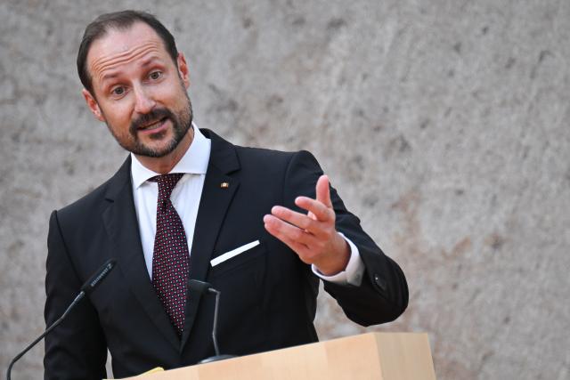 FILED - 21 October 2024, Berlin: File Photo - Haakon, then Crown Prince of Norway, speaks during a celebration marking the 25th anniversary of the Nordic Embassy at the Tiergarten. Photo: Sebastian Christoph Gollnow/dpa