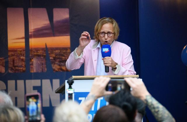 28 August 2026, Berlin: Deputy chair of the Alternative for Germany (AfD) parliamentary group in the Bundestag Beatrix von Storch speaks at an AfD campaign event in Berlin-Lichtenberg. Photo: Bernd von Jutrczenka/dpa