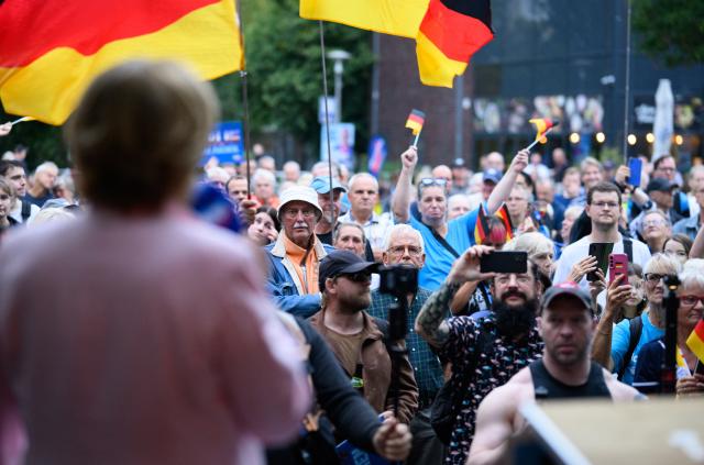 28 August 2026, Berlin: Deputy chair of the Alternative for Germany (AfD) parliamentary group in the Bundestag Beatrix von Storch speaks at an AfD campaign event in Berlin-Lichtenberg. Photo: Bernd von Jutrczenka/dpa