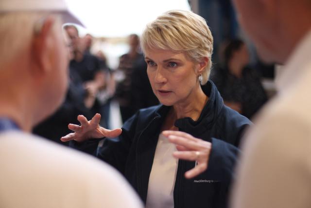 29 August 2026, Mecklenburg-Western Pomerania, Lenschow: Minister President of Mecklenburg-Western Pomerania Manuela Schwesig speaks with guests during the opening of the new fire station for the volunteer fire department. Photo: Danny Gohlke/dpa