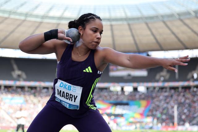 30 August 2026, Berlin: Germany's Yemisi Mabry competes in the Women's Shot Put event during the International Stadium Festival (ISTAF) Berlin athletic meeting at the Olympic Stadium. Photo: Andreas Gora/dpa
