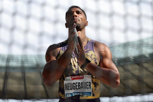 30 August 2026, Berlin: Germany's Leo Neugebauer competes in the men's discus throw event during the International Stadium Festival (ISTAF) Berlin athletic meeting at the Olympic Stadium. Photo: Andreas Gora/dpa