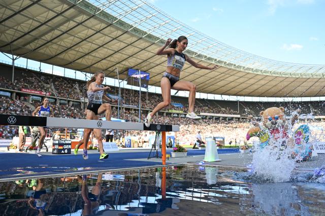 30 August 2026, Berlin: Germany's Gesa Felicitas Krause
(C) competes in the Women's 2.000m Steeplechase race during the International Stadium Festival (ISTAF) Berlin athletic meeting at the Olympic Stadium. Photo: Elisa Schu/dpa