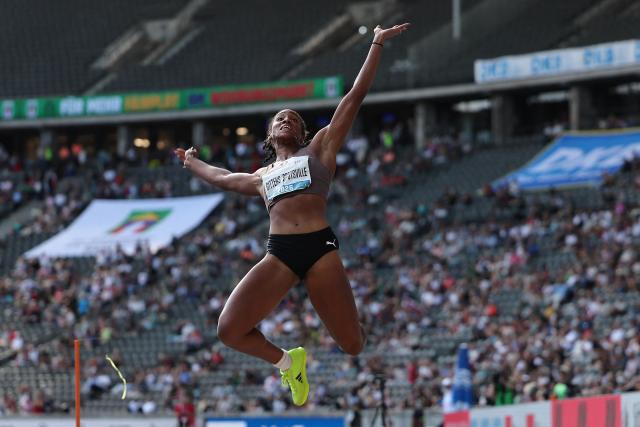 30 August 2026, Berlin: Trinidad and Tobago's Tyra Gittens competes in the women's long jump event during the International Stadium Festival (ISTAF) Berlin athletic meeting at the Olympic Stadium. Photo: Andreas Gora/dpa