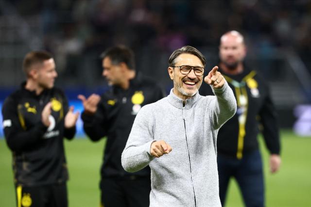 01 September 2026, Hamburg: Borussia Dortmund coach Niko Kovac celebrates after the German Cup (DFB Pokal) first round soccer match between HEBC and Borussia Dortmund at the Volksparkstadion. Photo: Christian Charisius/dpa - IMPORTANT NOTICE: Bundesliga and DFB regulations prohibit any use of photographs as image sequences and/or quasi-video.